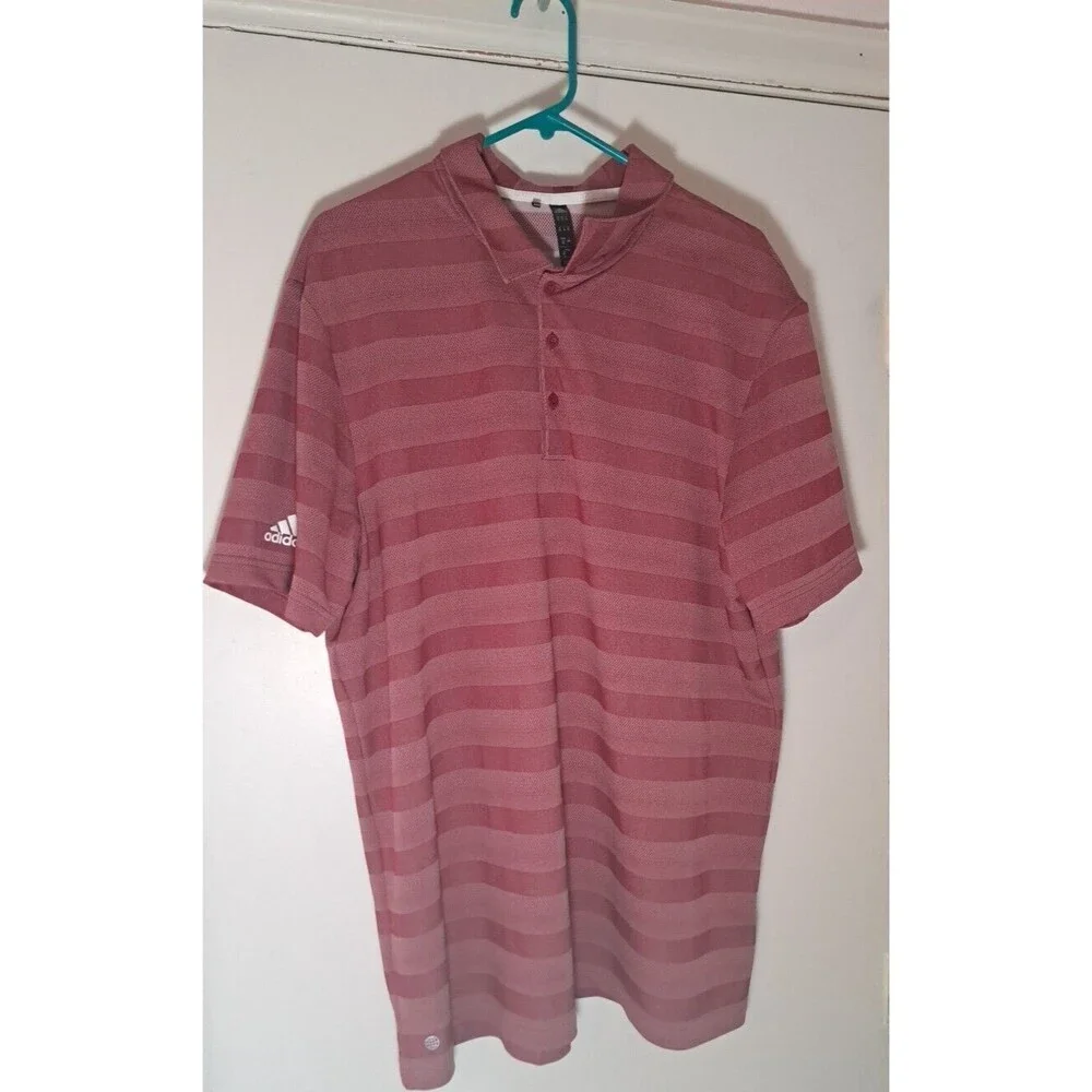 ADIDAS Men's Bliss Lilac Quiet Crimson 2 Color Striped Golf Polo Shirt XL